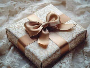 Wall Mural - Wrapped gift with gold paper and bow