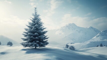 Wall Mural - snowy pine tree landscape