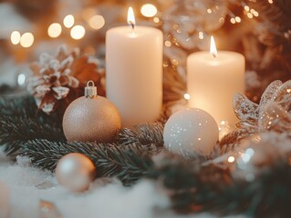 Wall Mural - Candle with Christmas Decorations