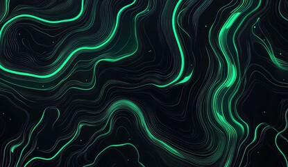 Wall Mural - abstract green glowing lines dark background digital art