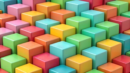 Wall Mural - colorful cubes arrangement abstract art digital illustration vibrant environment top view
