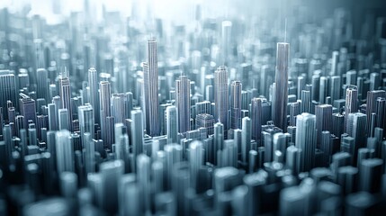 Wall Mural - Aerial view of futuristic city skyline, dense urban landscape, digital rendering, architectural design