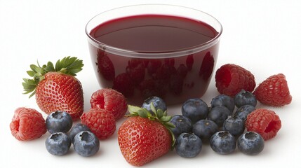 Poster - Berry Juice Bowl, Fresh Berries, White Background, Food Photography