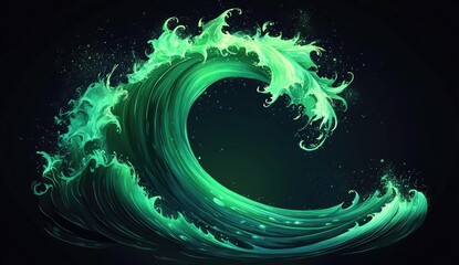 Wall Mural - glowing green wave, cosmic backdrop, digital art, game design