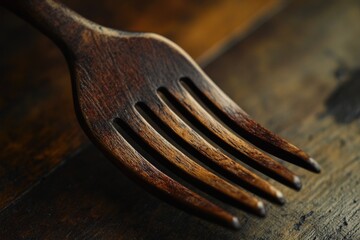 Poster - Wooden Fork on Wooden Table