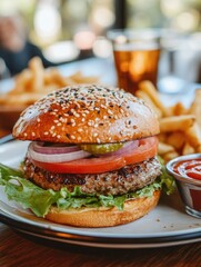 Wall Mural - Hamburger plate with toppings