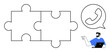 © robu_s - Two blank puzzle pieces symbolizing connection, phone chat icon representing communication, figure pointing while using a laptop. Ideal for teamwork, collaboration, communication, problem-solving