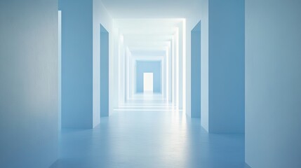 Wall Mural - soft focus blue and white background with a glowing white focal point for a clean design.