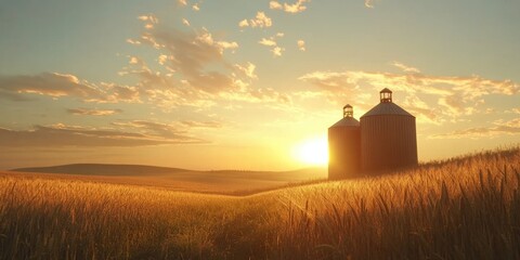 Wall Mural - Silos on grassy field