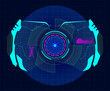 © WinWin - Futuristic virtual screen with a circular target and various indicators using hud technology, ideal for video games or science fiction movies, representing a futuristic interface