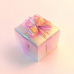 Wall Mural - Pastel iridescent gift box with ribbon bow.