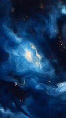 Canvas Print - Abstract swirling blue nebula with bright center and stars.