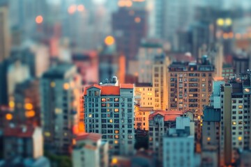 Wall Mural - Panoramic view of a city from a high-rise building with skyscrapers and streets below