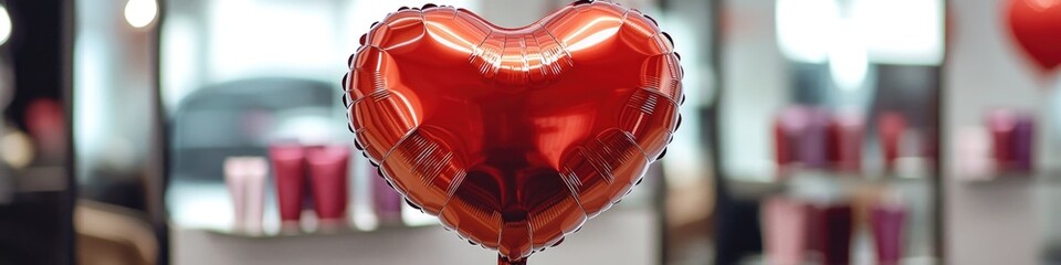 Wall Mural - A red heart-shaped balloon tied to a string, perfect for decorations or gifts