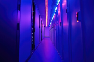 Canvas Print - Long Hallway with Neon Lights