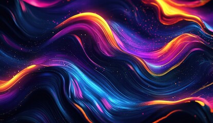 Wall Mural - abstract vibrant waves, cosmic dust, dark background, digital art, website header