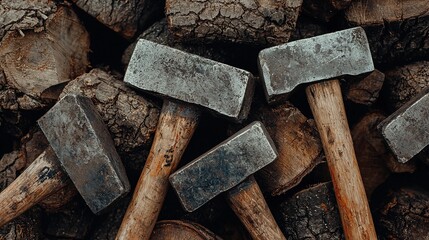 Crafting tools close-up of hammers on wood workshop setting photography rustic environment artistic perspective