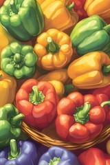 Wall Mural - Colorful bell peppers in a basket.