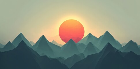 Wall Mural - Low poly mountain range at sunset digital illustration