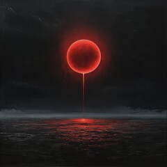 Poster - A glowing red orb emanates light over a dark sea