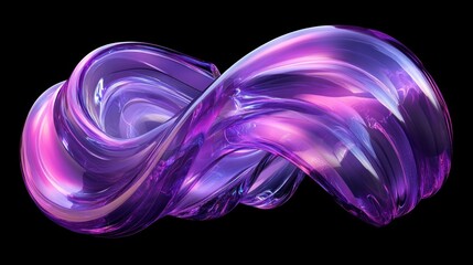 abstract transparent glass wave with electric violet and pastel cyan lines on a matte black backgrou