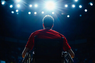 Wall Mural - Young man in a wheelchair at the stadium generative ai