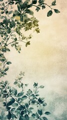 Wall Mural - Branches with leaves create a decorative border on a textured background