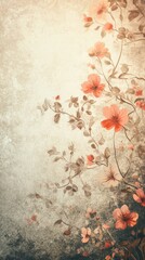 Wall Mural - Floral illustration features coral flowers with a vintage distressed texture