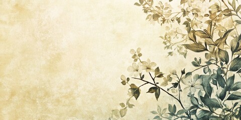 Wall Mural - Floral design features branches with blooms and leaves artwork