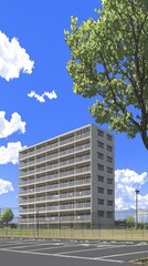 Poster - Apartment building sunny day parking lot background