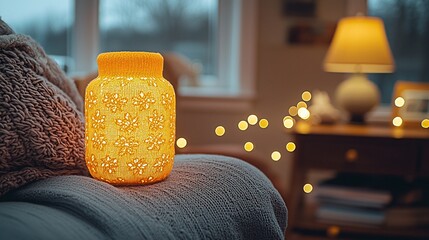 Sticker - Cozy knitted lamp illuminates living room, warm winter scene, home decor