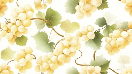 Wall Mural -   A close-up of a cluster of grapes growing on a white vine with lush green foliage as the background