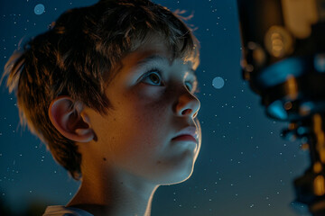 Wall Mural - astronomer stargazing with telescope under vibrant night sky, generative ai
