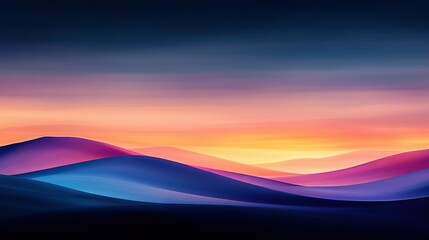 Wall Mural - a sunset painting with a mountain range in the foreground and pink-blue skies in the background