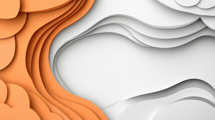 Wall Mural - Abstract paper art with layered curves in white and orange tones, creating flowing and dynamic composition with depth and texture. smooth gradient and shadows enhance three dimensional effect