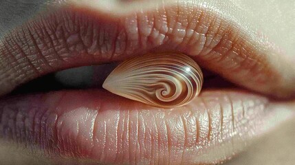 Poster -   A person's lips with a snail shell inside