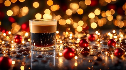 Poster - Festive Espresso Martini, Christmas lights bokeh