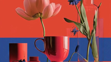 Wall Mural -   A few vases of flowers sit atop a table, adjacent to a single vase containing a flower