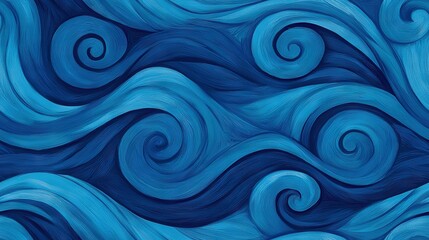 Poster -  Blue swirls on dark blue background with white swirls on bottom