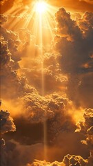 Wall Mural - dramatic golden sunlight breaking through clouds – divine light, heaven’s glory, spiritual awakening