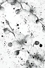 Wall Mural -  Monochrome image of a bloom on a limb with droplets at the base