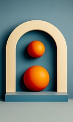 Wall Mural - Beige archway display with orange spheres