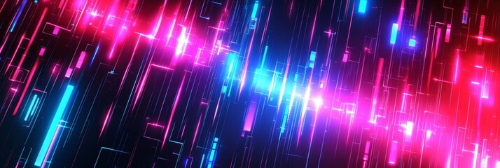 Wall Mural - abstract digital background with bright shimmering diagonal lines and blue and pink neon glow