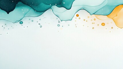 Wall Mural -   A blue, yellow, and green abstract background with bubbles at the top and bottom is now a white background with space for text