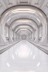 Poster - Futuristic White Corridor Extends Into Distance, Modern Architecture