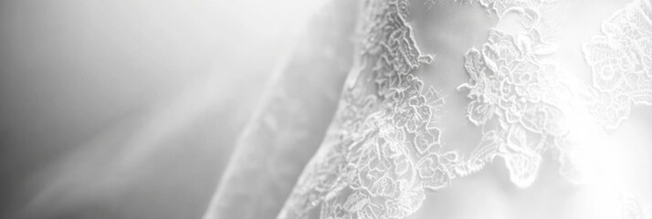 Poster - Close up of delicate lace details on a timeless white wedding dress with a blank area for text. Generative AI