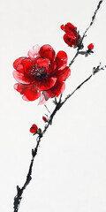 Wall Mural -   Red flower atop branch Chinese character at base