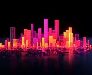 Sticker - Neon Cityscape Abstract, glowing, block buildings, digital skyline