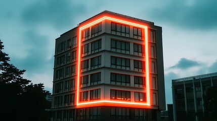 Wall Mural - Neon framed building at twilight