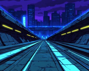 Wall Mural - Neon Futuristic City Tunnel View